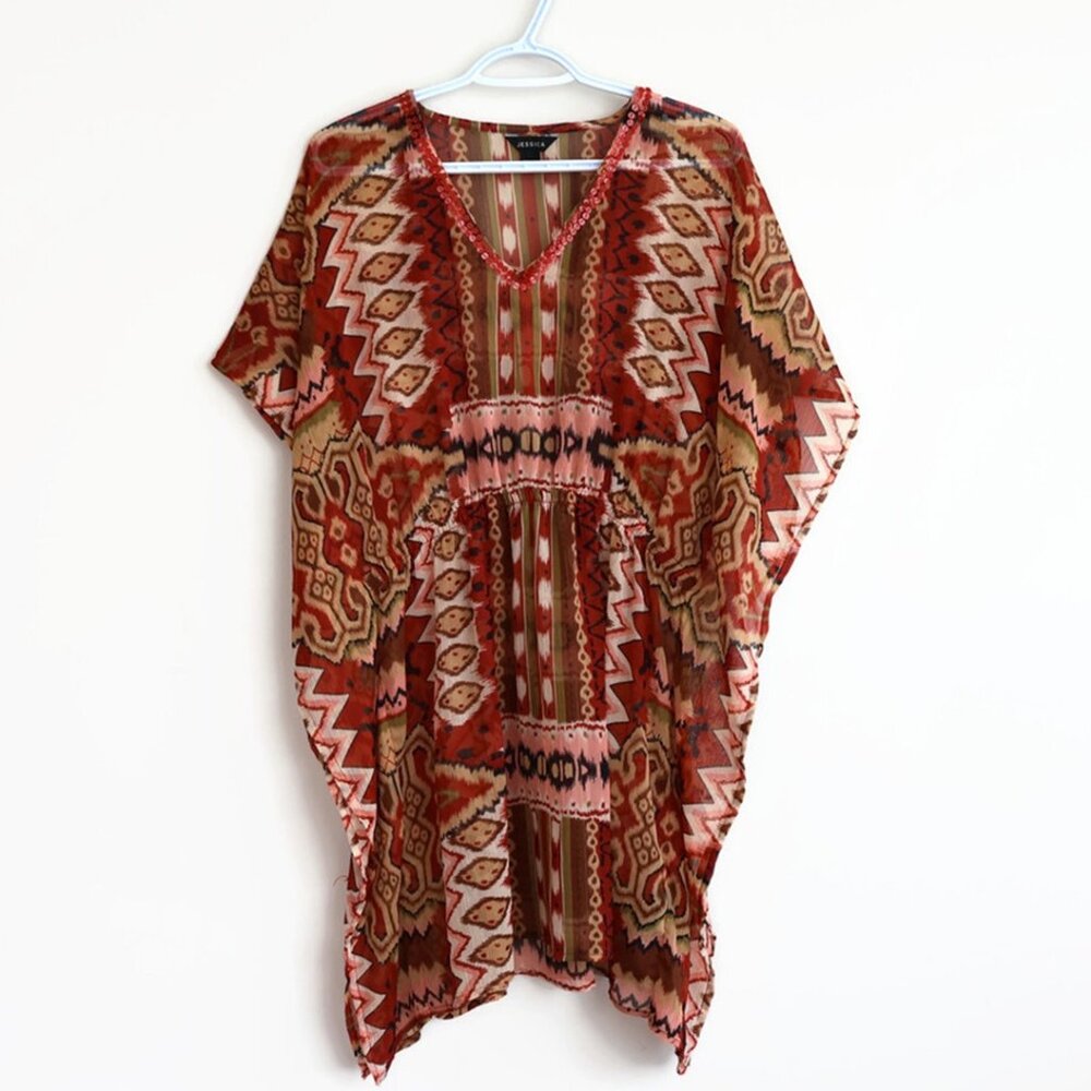 Beach Cover-up -  Size  S/M - Burnt Orange, Pink and Cream - Jessica